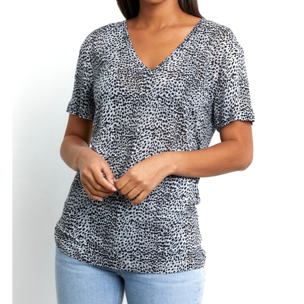 Rails Cara V- Neck Animal Print Linen Short Sleeve T-Shirt